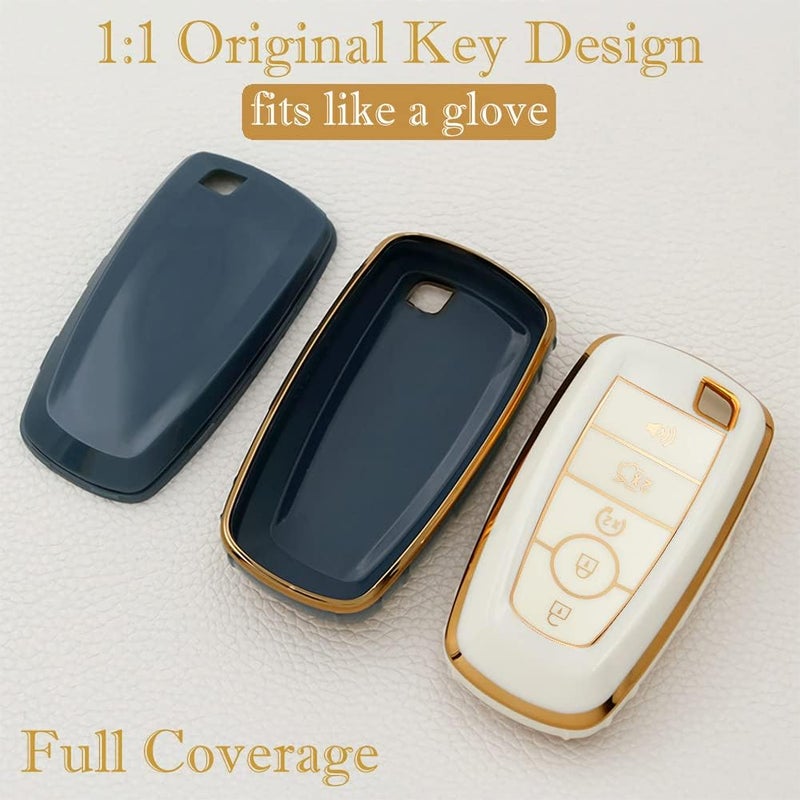 Cacacar for Ford Key Fob Cover with Keychain, for Explorer Bronco Escape Edge Expedition Mustang F150 Fusion Ranger Lincoln Premium Soft TPU Full Protection Key Case Remote Key Holder (Size B-Gray) - Image 5